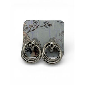 Silver Tone Triple Hoop Drop Earrings NWOT